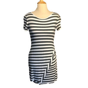 41 HAWTHORN Women's Small Petite Green and‎ White Striped Knit Dress Bodycon